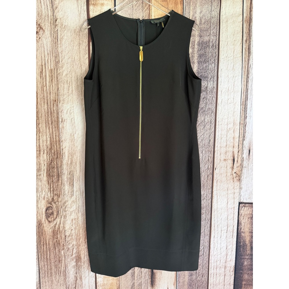 Donna Karan New York Icon Sheath Dress Gold Zip Black Workwear Classic 14 NWT